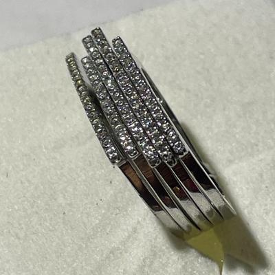 Vintage Sterling Silver 5-Shanks Attached CZ Ring 7.8 Grams TW Ring Size 5.5 in Good Preowned Condition.