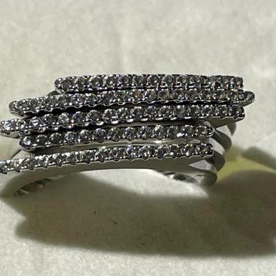 Vintage Sterling Silver 5-Shanks Attached CZ Ring 7.8 Grams TW Ring Size 5.5 in Good Preowned Condition.