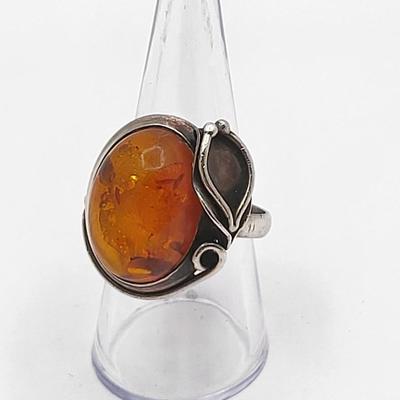 Handcrafted Sterling Silver Oval Baltic Amber Ring