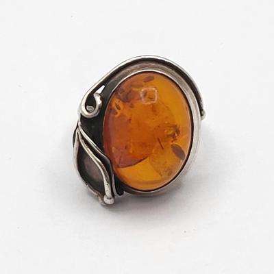 Handcrafted Sterling Silver Oval Baltic Amber Ring