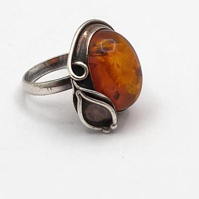 Handcrafted Sterling Silver Oval Baltic Amber Ring