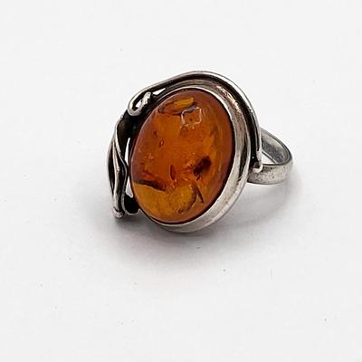 Handcrafted Sterling Silver Oval Baltic Amber Ring