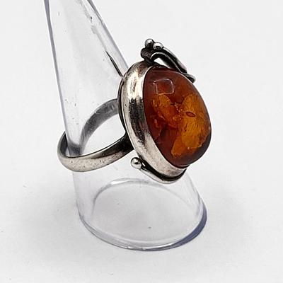 Handcrafted Sterling Silver Oval Baltic Amber Ring