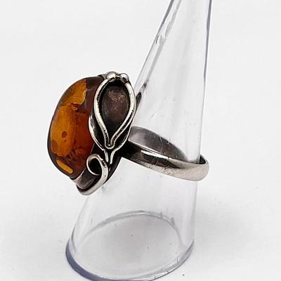 Handcrafted Sterling Silver Oval Baltic Amber Ring