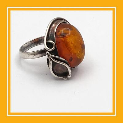 Handcrafted Sterling Silver Oval Baltic Amber Ring