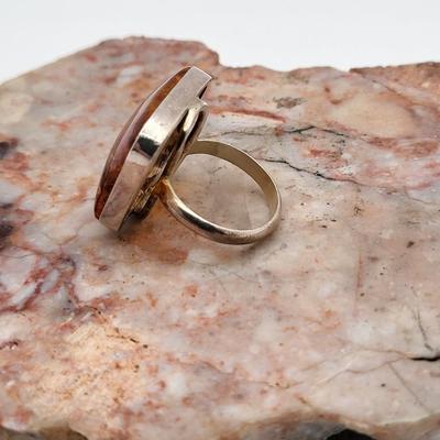 Large Square Baltic Amber Ring In Sterling Silver