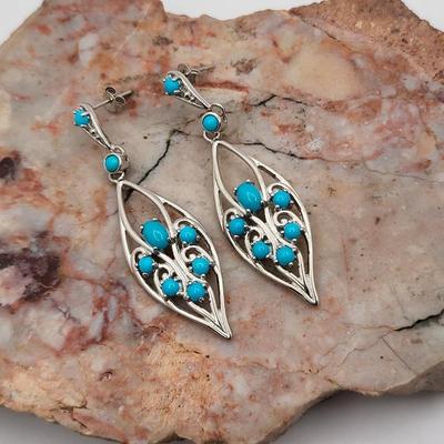 Two Pair Sterling Silver Earrings With Turquoise 12.6 grams