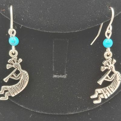 Two Pair Sterling Silver Earrings With Turquoise 12.6 grams