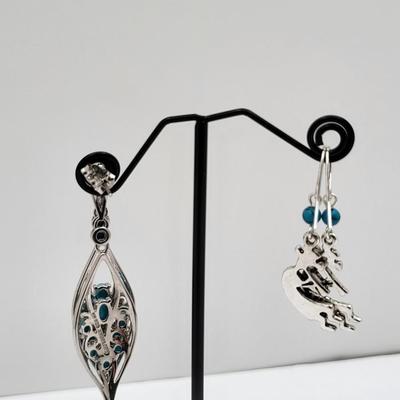 Two Pair Sterling Silver Earrings With Turquoise 12.6 grams