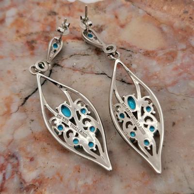Two Pair Sterling Silver Earrings With Turquoise 12.6 grams