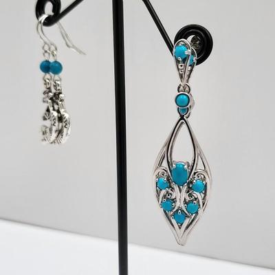 Two Pair Sterling Silver Earrings With Turquoise 12.6 grams