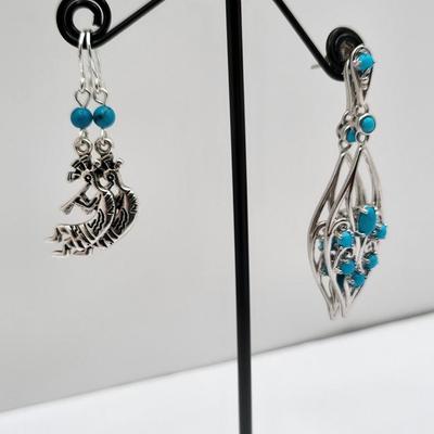 Two Pair Sterling Silver Earrings With Turquoise 12.6 grams