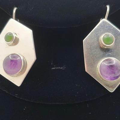 Modernist Sterling Silver Stone Earrings 13gr