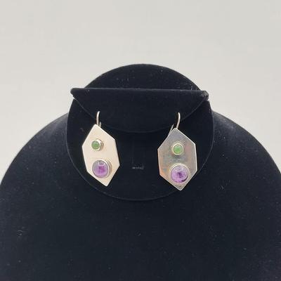 Modernist Sterling Silver Stone Earrings 13gr