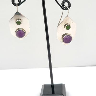 Modernist Sterling Silver Stone Earrings 13gr