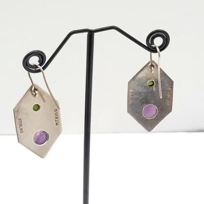 Modernist Sterling Silver Stone Earrings 13gr