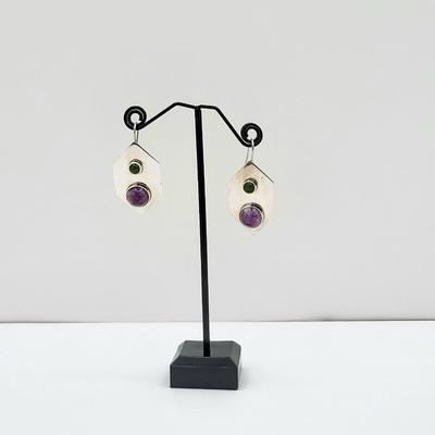 Modernist Sterling Silver Stone Earrings 13gr