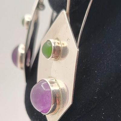 Modernist Sterling Silver Stone Earrings 13gr