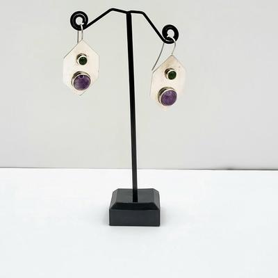 Modernist Sterling Silver Stone Earrings 13gr