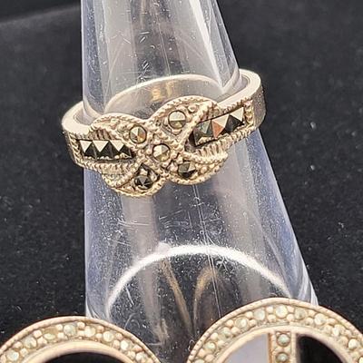 Sterling Silver & Marcasite Ring, Earrings 12.1gr