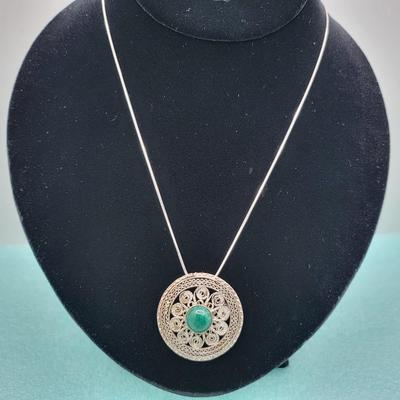 Vintage Silver Filigree Pendant/Brooch Necklace 11gr