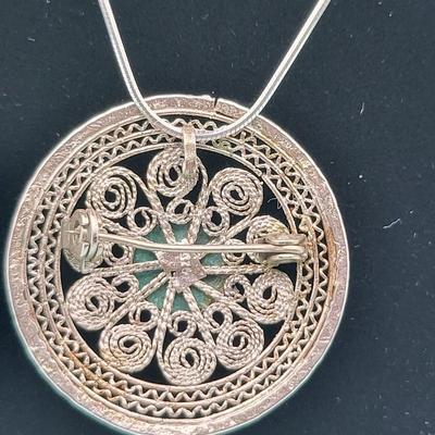 Vintage Silver Filigree Pendant/Brooch Necklace 11gr