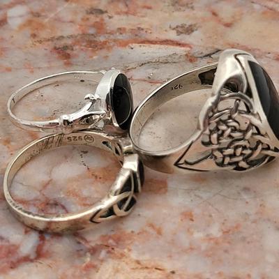 Sterling Silver & Onyx Rings Trio 9.4gr