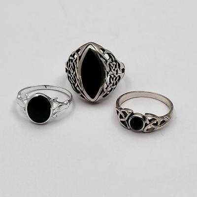 Sterling Silver & Onyx Rings Trio 9.4gr