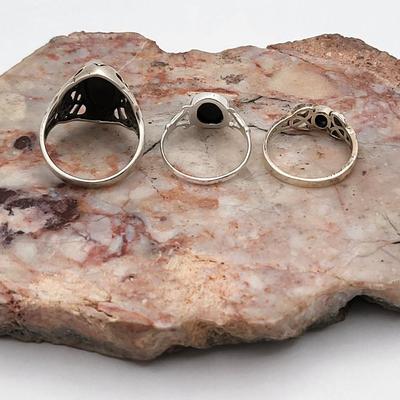 Sterling Silver & Onyx Rings Trio 9.4gr