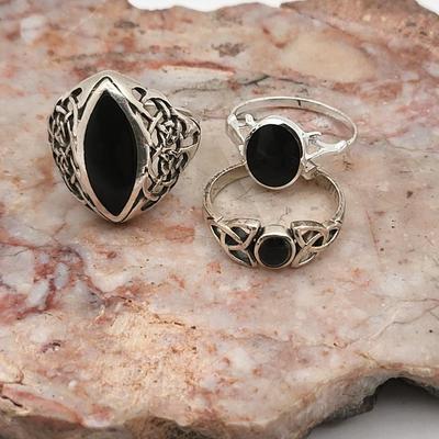Sterling Silver & Onyx Rings Trio 9.4gr