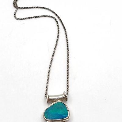 Double Opal & Pearl Accent Necklace Sterling Chain 17gr