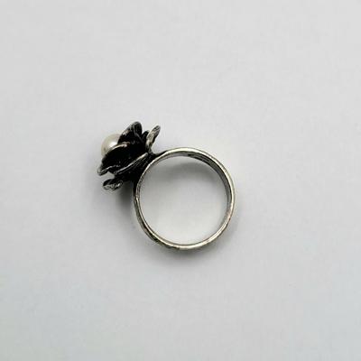 Sterling Rose & Genuine Pearl Ring 7.1gr
