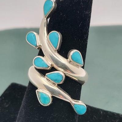 Sleeping Beauty Turquoise Sterling Bypass Ring 9.4gr