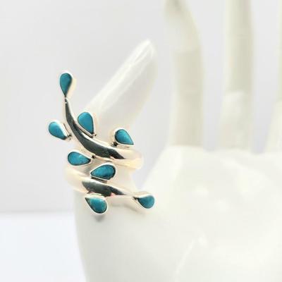 Sleeping Beauty Turquoise Sterling Bypass Ring 9.4gr