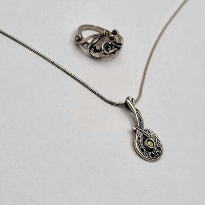 Vintage Norse Scottish Sterling Silver Ring & Necklace 10.2gr