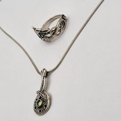 Vintage Norse Scottish Sterling Silver Ring & Necklace 10.2gr