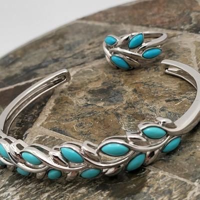 Sleeping Beauty Turquoise 925 Silver Cuff & Ring 18.7gr