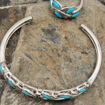 Sleeping Beauty Turquoise 925 Silver Cuff & Ring 18.7gr