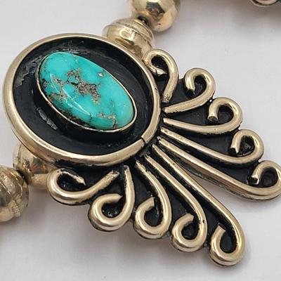 Exquisite Six Turquoise Stone Navajo Silver Necklace $800-$1000 Value