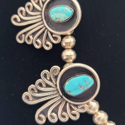 Exquisite Six Turquoise Stone Navajo Silver Necklace $800-$1000 Value