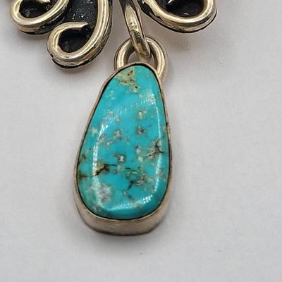 Exquisite Six Turquoise Stone Navajo Silver Necklace $800-$1000 Value