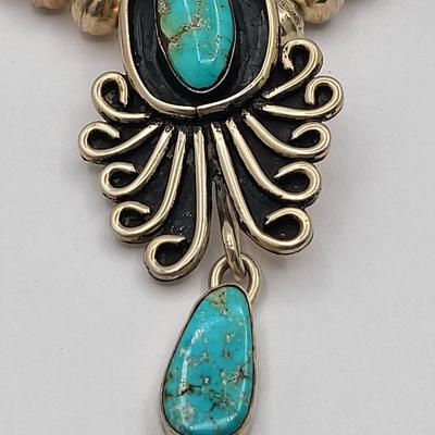 Exquisite Six Turquoise Stone Navajo Silver Necklace $800-$1000 Value