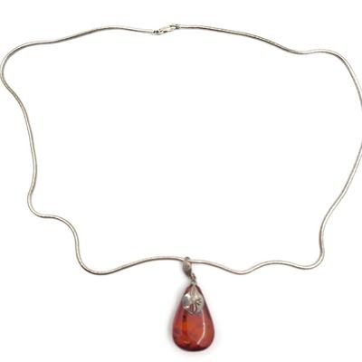 Teardrop Baltic Amber Pendant on Sterling Chain 20.4gr