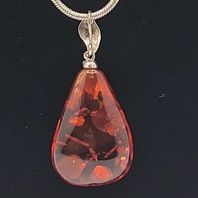 Teardrop Baltic Amber Pendant on Sterling Chain 20.4gr