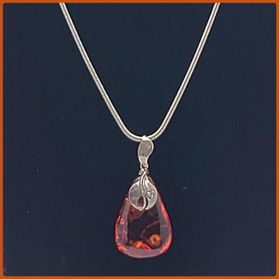 Teardrop Baltic Amber Pendant on Sterling Chain 20.4gr