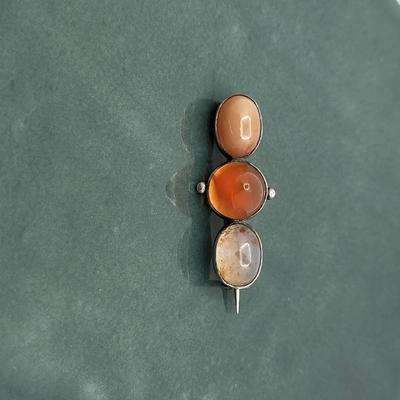 Antique Three Stone Agate Pin
