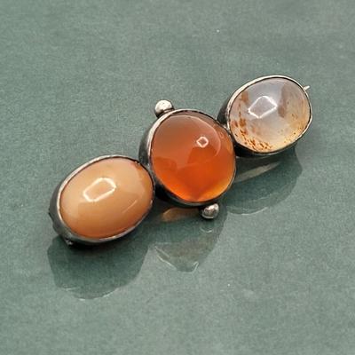 Antique Three Stone Agate Pin