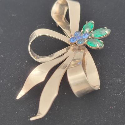 Vintage Sterlng Silver Rhinestone Bow Brooch 12.2gr