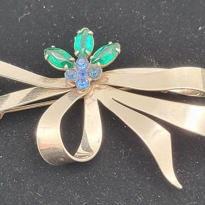 Vintage Sterlng Silver Rhinestone Bow Brooch 12.2gr