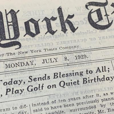 Authentic 1929 New York Times Newspaper